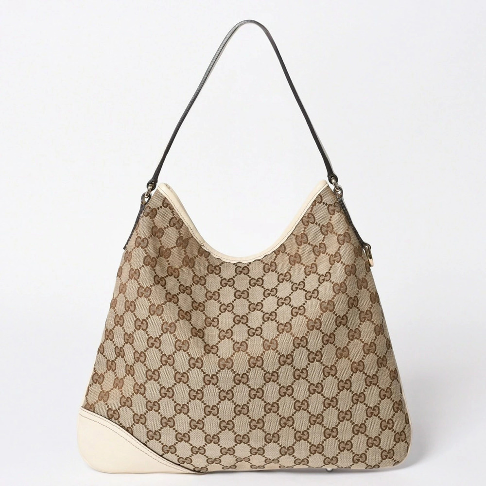 Gucci GG Canvas Brit Leather Shoulder Bag Tote